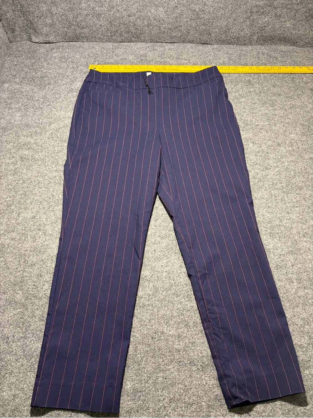 Chico's Navy Straight-Leg Pants with Red Pinstripes